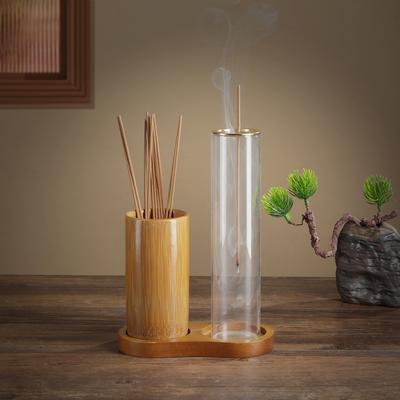 2 In 1 Incense Holder for Sticks Anti-Ash Flying Incense Burne with Glass Ash Catcher and Bamboo Incense Sticks Organizer