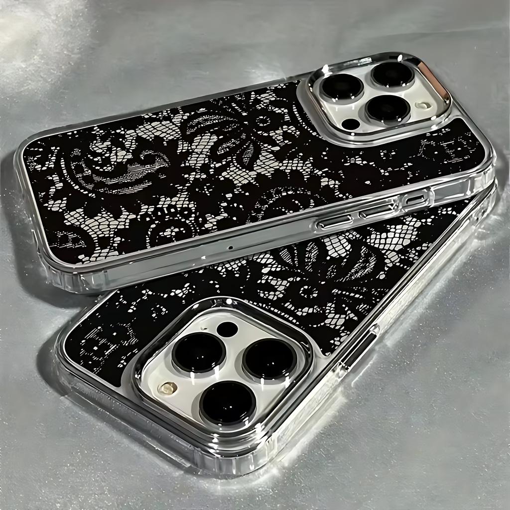 Black Lace Pattern Phone Case For Infinix Smart Note Tecno Camon Spark Pova Hot 30 40 50 8 9 10 Pro Plus 4G 5G Transparent Cover