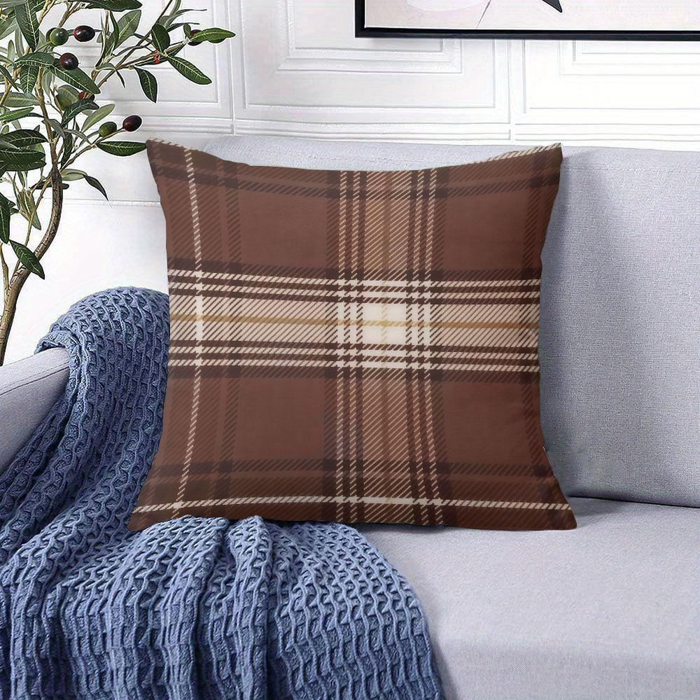 Classic Brown Plaid Square Jacquard Pillow Cover for Sofa Office Waist Cushion Cover Home Decorative Pillowcase