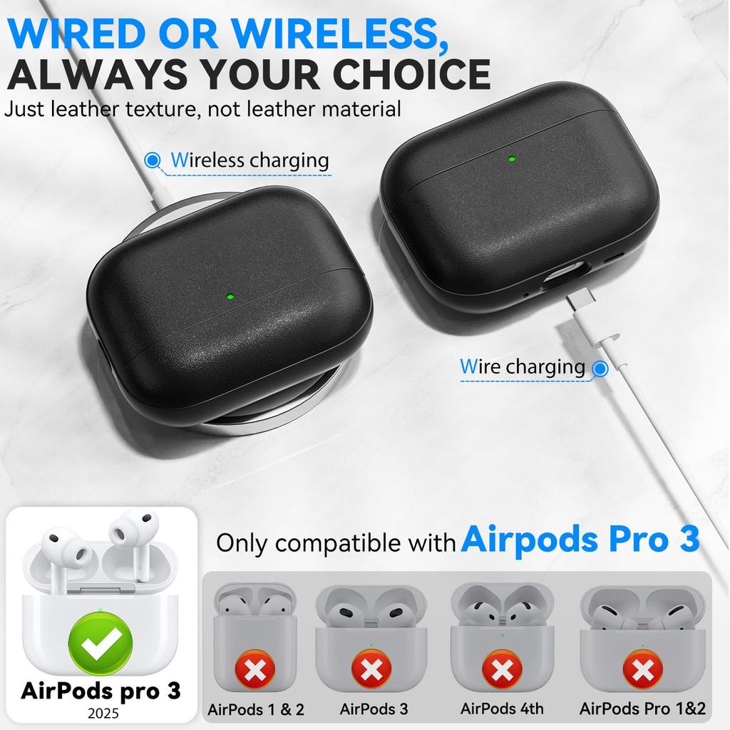 for AirPods Pro 3 Case Leather Texture Full-Body Protective For Airpods Pro 3rd Generation Case Cover with Lanyard & Cleaner Kit
