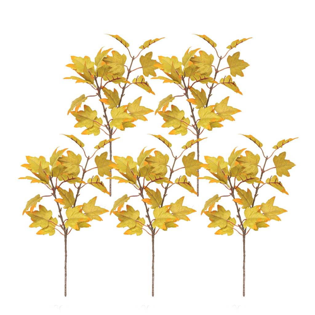 5Pcs Artificial Maple Leaves Fake Fall Leaves Stems Plants 15.35x9.06 Inch Autumns Leaves Shrubs Artificial Thanksgiving Decor Home Accessories
