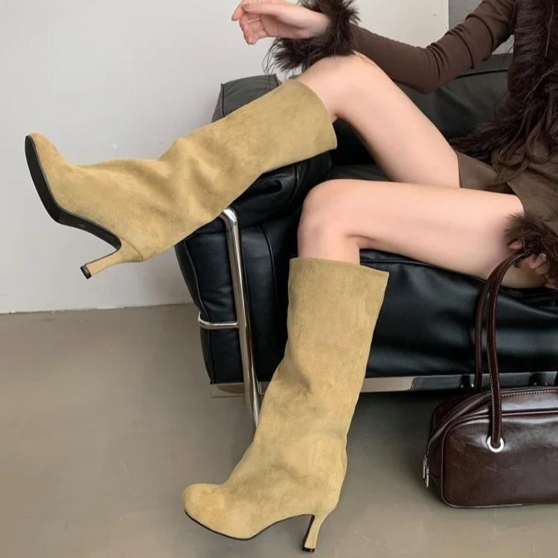 Fashion Luxury Women's Boots Winter Round Toe Knee-High Women Boots Punk Thin High Heels Women Shoe Female Long Booties Zapatos De Mujer