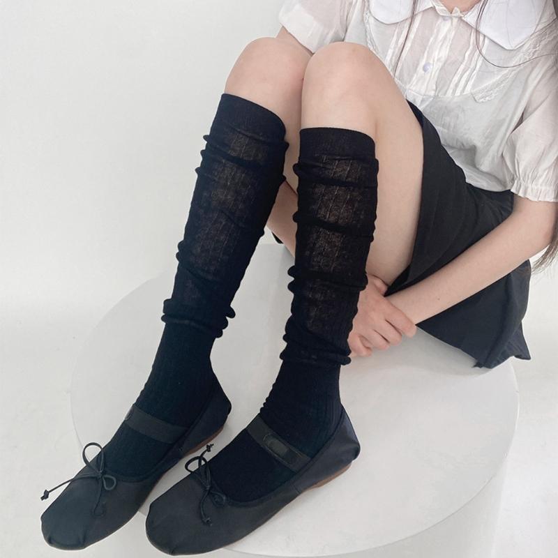 1 Paar Vier-Jahreszeiten-Stapel-Socken Damen Unifarben Stapelbare Socken Beinbekleidung Atmungsaktiv Langer Stil Kniehohe Socken