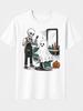 Unisex T-shirt Skeleton Barber Grooming Ghost In Chair Halloween Plus Size Men'S Graphic T-Shirt, Short Sleeve Crew