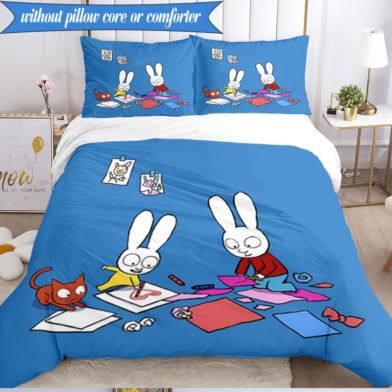 3PCS Simon the Rabbit Adventures Bedding Set 2D Printing (Includes 1 Duvet Cover + 2 Pillowcases Coreless), Bedroom decor,Fan Gift