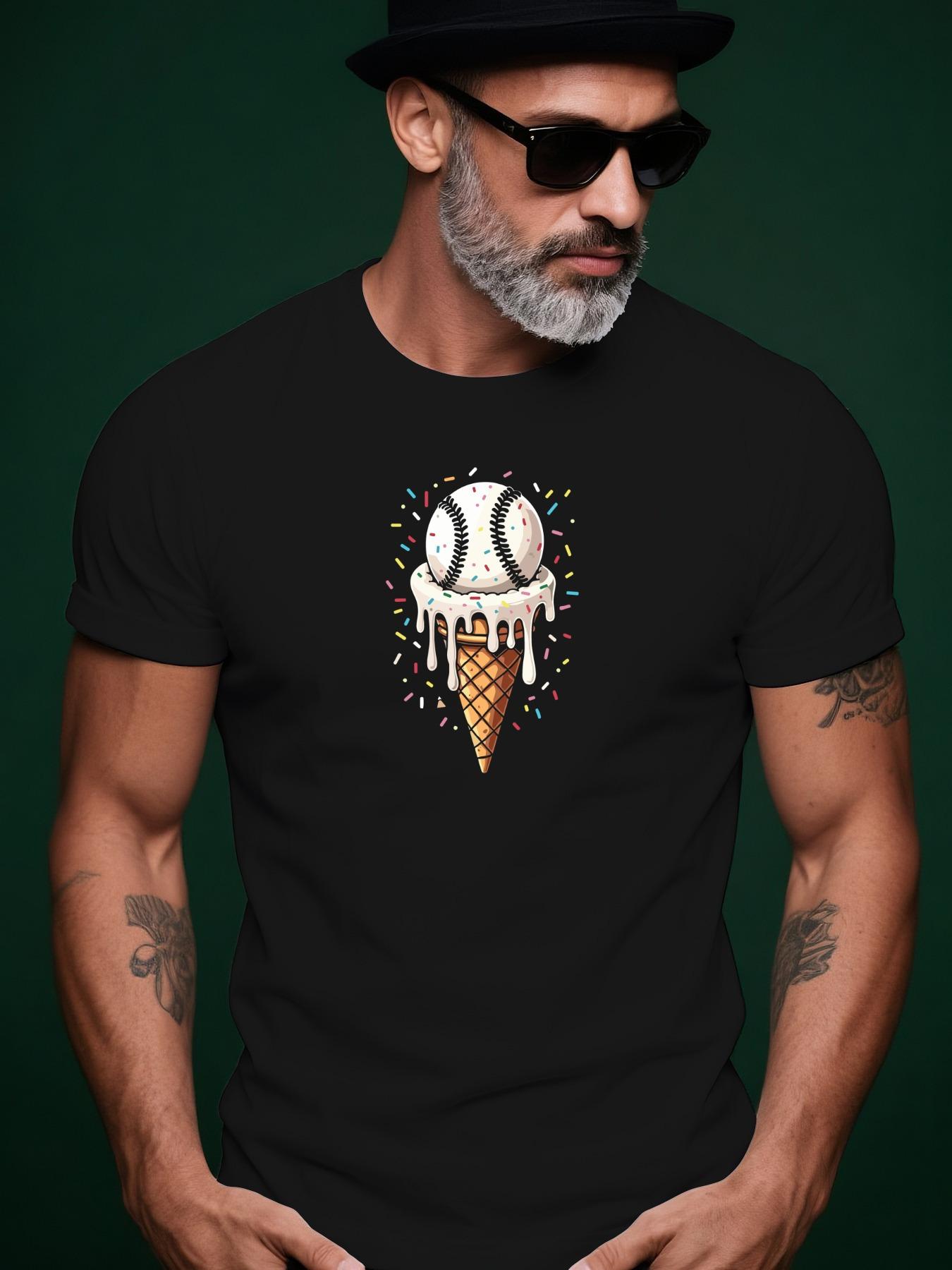 Summer Casual Crew Neck Tshirt with Ice Cream and Tennis ... M
