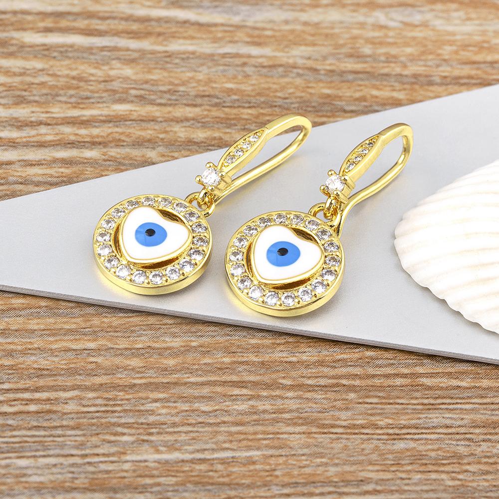 Nidin Korean Fashion Style Evil Eye Hollow Heart Dangle Earrings For Women Temperament Drop Ear Jewelry Party Wedding Gifts