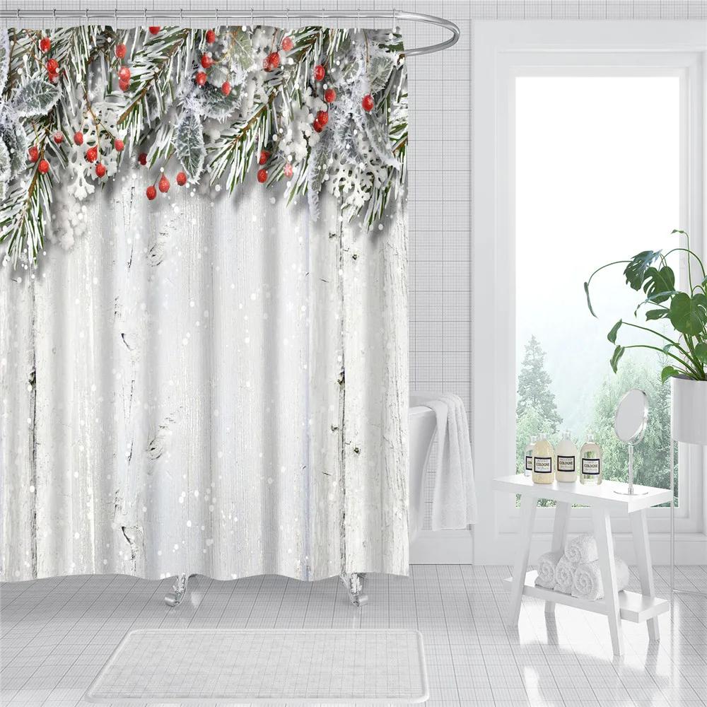 Merry Christmas Shower Curtains New Year Santa Bathroom Decor Bath Curtain Cartoon Snowman Elk Bath Bathroom Curtains
