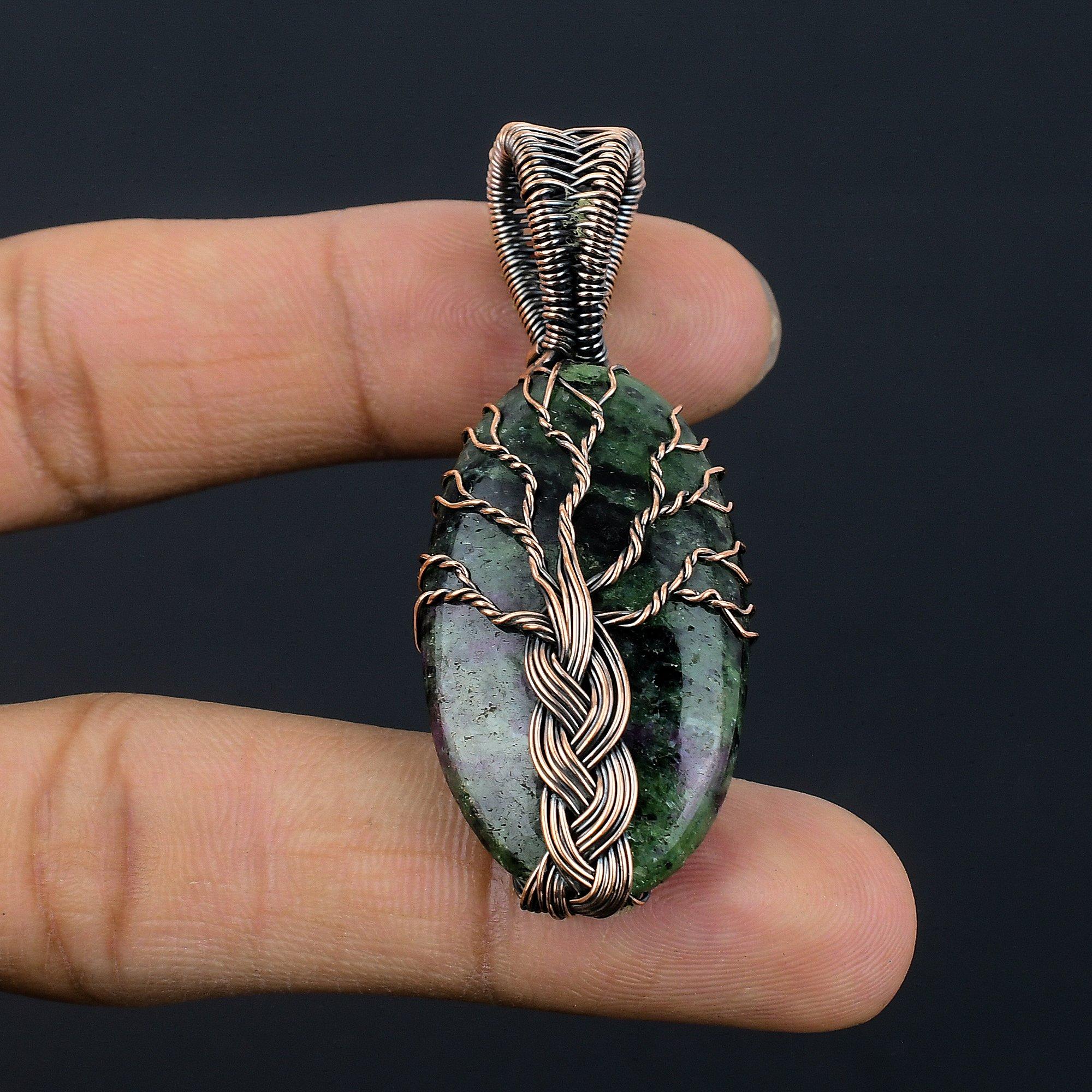 

Tree Of Life Ruby Zoisite Pendant Gemstone Jewelry, 999 Copper Wire Wrapped Handmade Pendant, Latest Design Jewelry 2.55 Inches