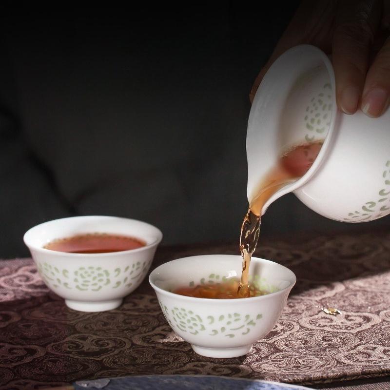 1PC Pure White Hollowed-out Exquisite Kung Fu Tea Set, High-end Teacup, Tea Bowl, Tea Room, Single Master Cup, Tea Cup