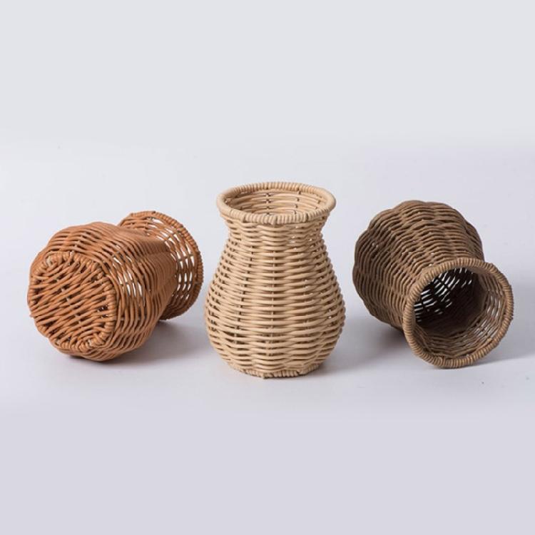 Minimalistische Dekorationsvase in Rattan-Optik, Rattan-Vase für Hochzeits- und Event-Tischdekorationen Pflanzenvase, Blumenarrangement