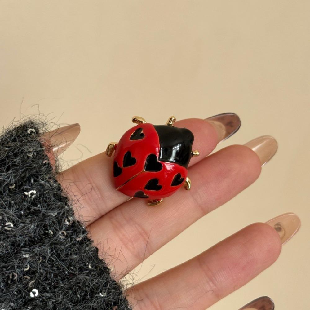 Geometric Ladybird Drip Oil Ring Insect Chunky Enamel Ring Personality Painting Ring  Gift