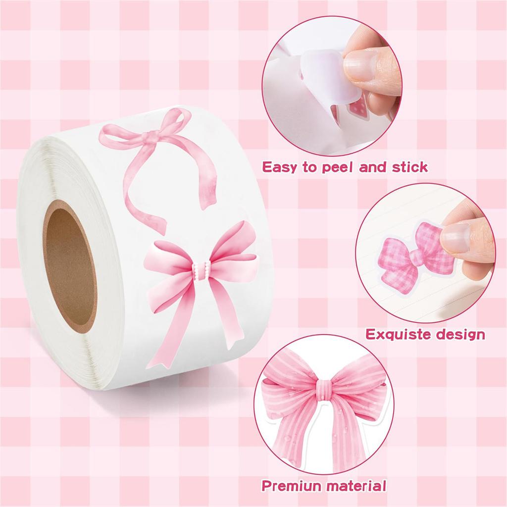 500stickers/roll 2.5cm Pink Bowknot Stickers Decoration Bows Sticker Notebook Scrapbooking Journaling Gift Sealing Sticker