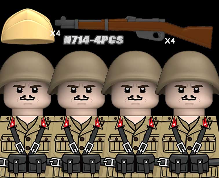 MOC WK2 Italienische Soldaten Figuren Bausteine Italien Armee Infanterie Offizier Waffen Pistole Umhang Helme Panzerkanone Steine Spielzeug