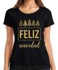 Feliz Navidad Christmas Xmas Tree Gold Glitter Gift Ladies TShirt