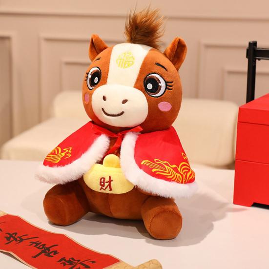 Pony Plush Toy Wear Tang Suit Cape 2026 Year of The Horse Zodiac PP Cotton Filling Pony Decor Chinese New Year Gift for Kids Collectors