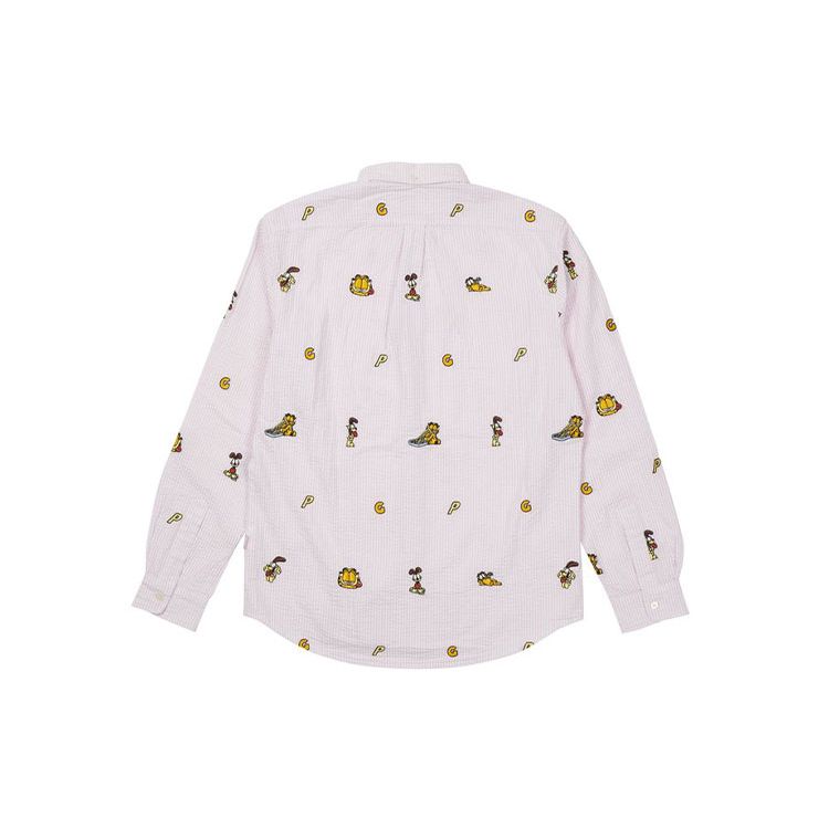 Palace FW21 Garfield Cartoon Embroidery Long Sleeve Shirt Unisex Tops Pink P21SHT001