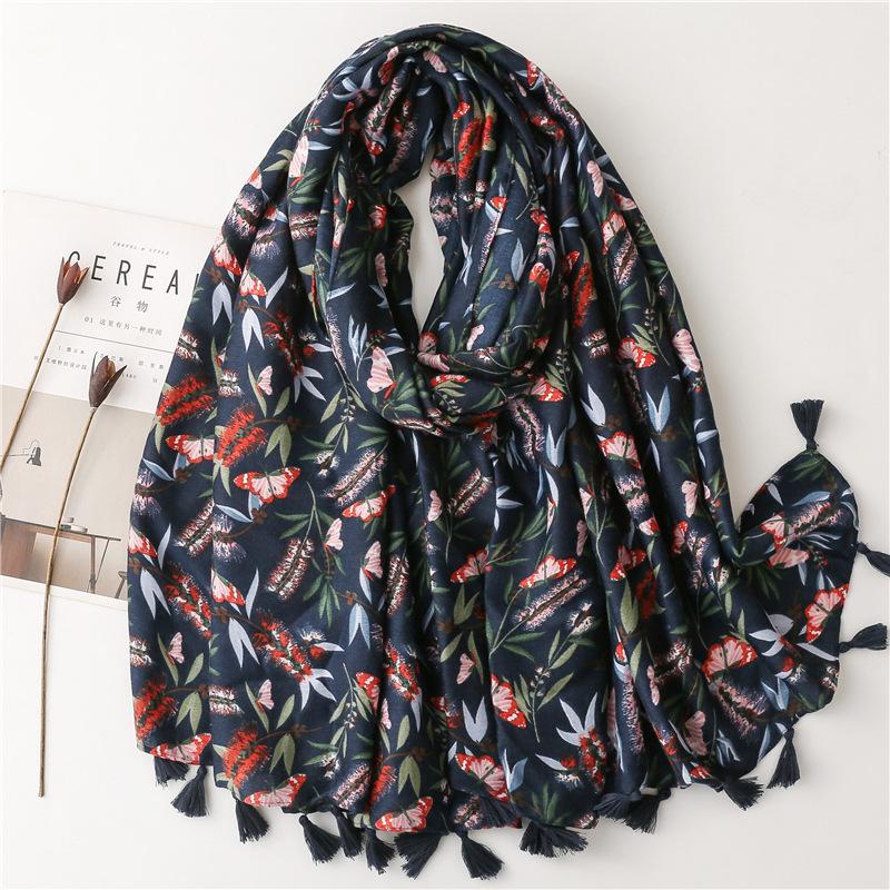 Design Brand Women Scarf Fashion Lovely Floral Print Cotton Spring Winter Warm Scarves Hijabs Lady Pashmina Foulard Bandana