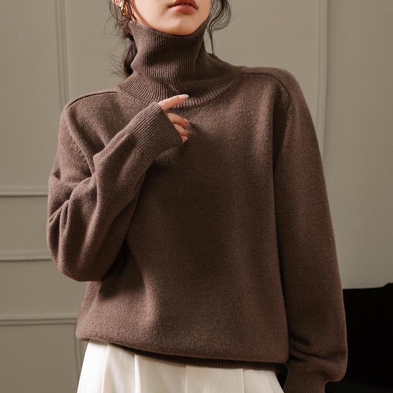Autumn And Winter New 100 Solid Color Wool Sweater Women'S Turtleneck Knitted Base Thickened Loose Lazy Wind Sweater