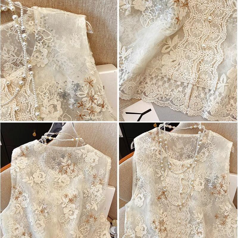 New Temperament Vest 2025 Versatile Embroidered Sequined Lace Summer Vest Thin