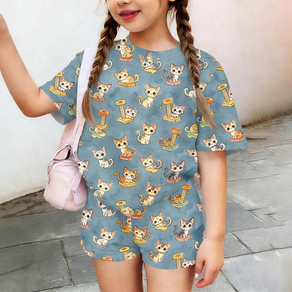Kids Casual Short Sleeve Shirt and Shorts Set Animal Pattern Lightweight Summer Outfit Soft Fabric Comfortable Fit