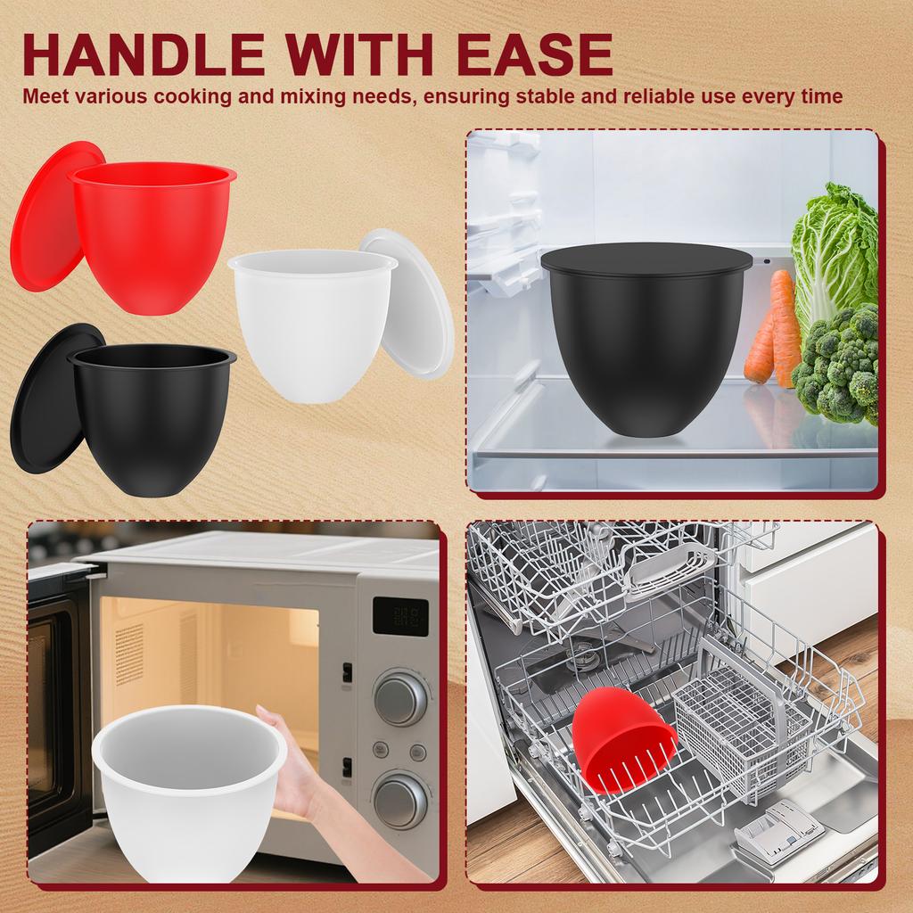 3 Pcs Silicone Mixer Bowl Liner 4.8L Mixer Silicone Liner Reusable Blender Liners with Lids for Home Baking Kitchen Accessories