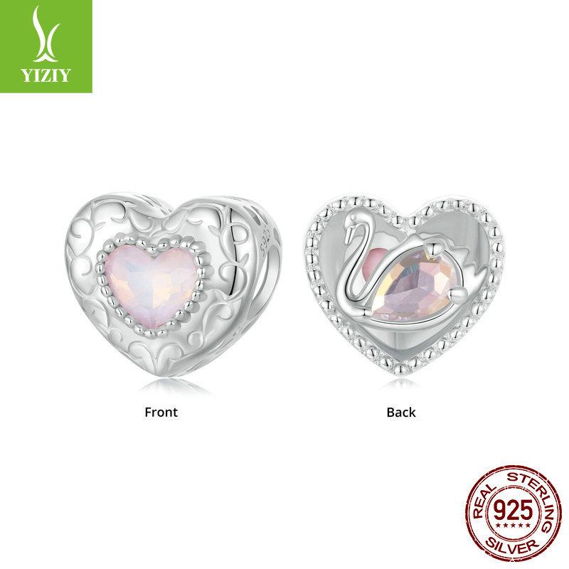 Romantic Pink Bow S925 Silver Pendant Jewelry Accessories Sweet High Heels Champagne Diy Beads