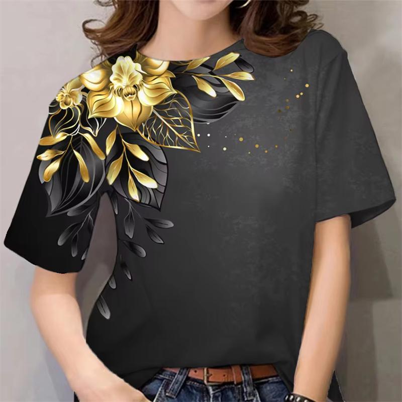 Luxury Design Women's T Shirt Ladies 3d Floral Print Harajuku Y2k Clothes Female Daily Casual Fashion Short Sleeve Tee Tops