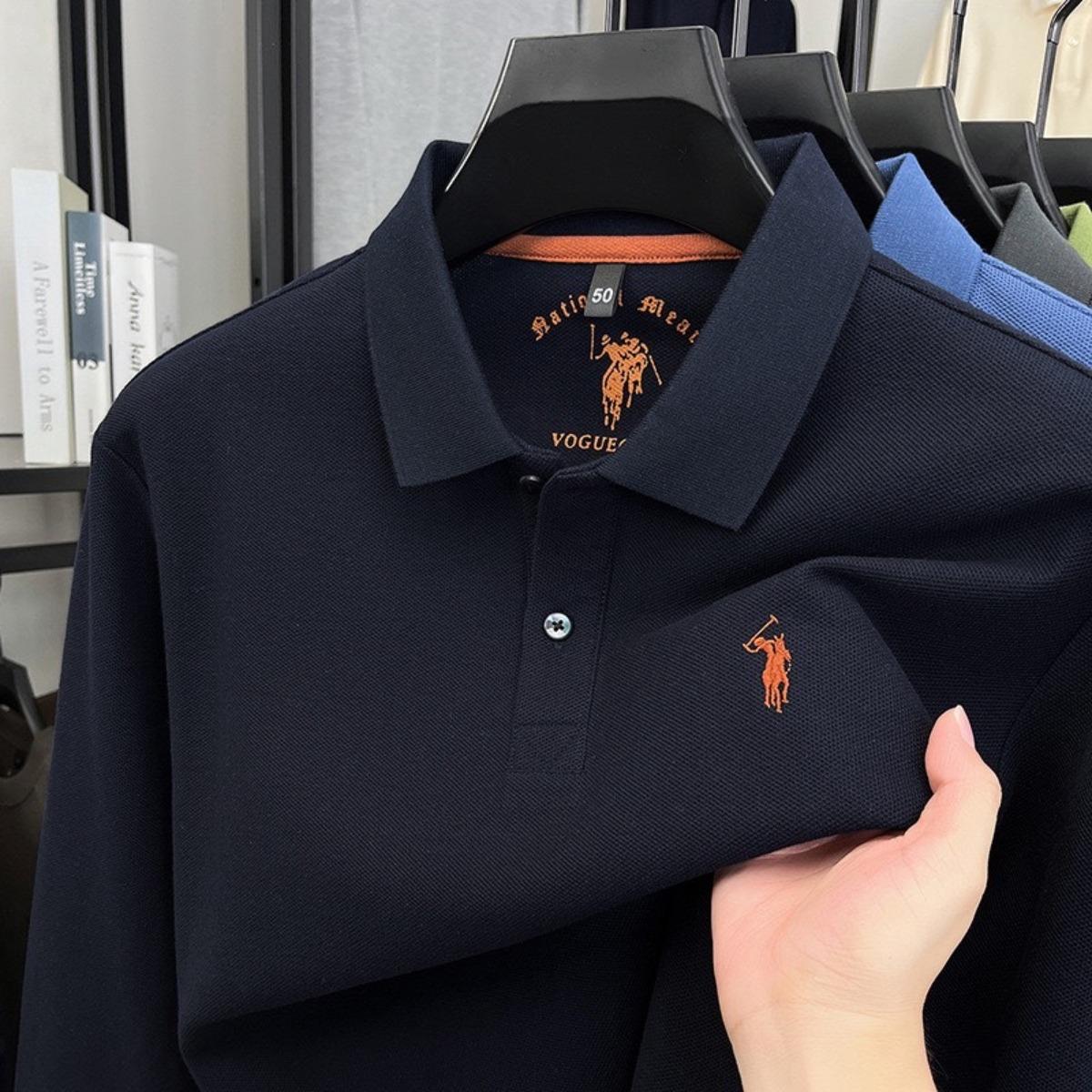 STORN Мужская хлопковая футболка-поло с длинным рукавом 100% хлопок, вышивка, классическая, повседневная M