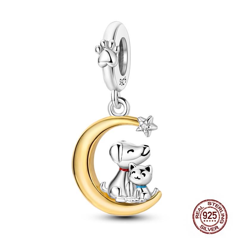 Round Clip Charms Plata Shining Moon Star Char Copper Spacer Clasp Fit Original Bracelet Glow Safety Chain Beads Diy Jewelry