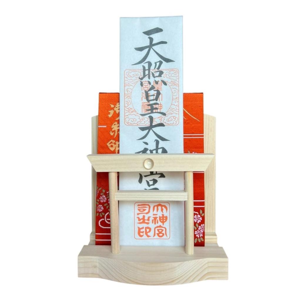 Sakura Zen Shinmei Crystal Torii Gate, Single Shrine, White Pine Wall-Mounted Amulet Holder with Modern Shelf (Body Only)