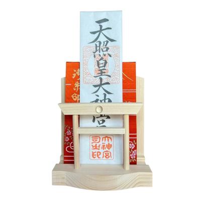 Sakura Zen Shinmei Crystal Torii Gate, Single Shrine, White Pine Wall-Mounted Amulet Holder with Modern Shelf (Body Only)