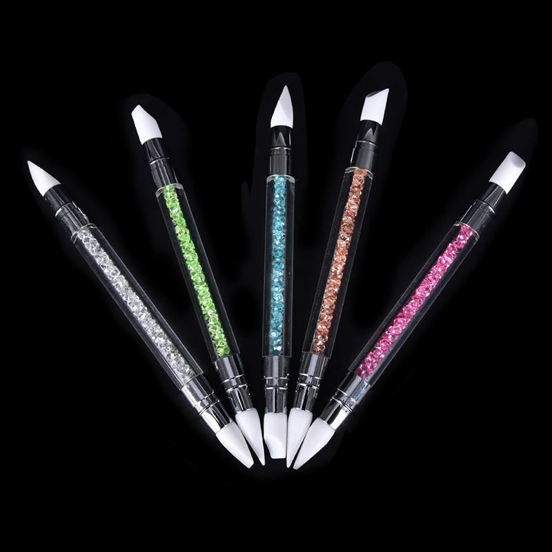 1Pc Nail Art Brush Dotting Tools 2 Way Sculpture Pen Silicone Head Carving Craft ,