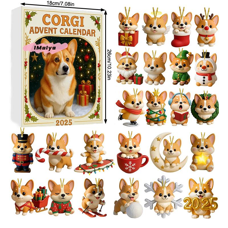 Coigi 2026 Advent Calendar 24 Days Countdown Dog-Themed Christmas Decoration Set with Cute Corgi Mini Ornaments for Home Decor