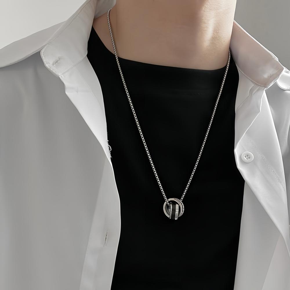 Retro Double Ring Pendant Necklace For Man Woman Luxury Titanium Steel Non Fading Sweater Chain Hip Hop Couple Jewelry Kpop Gift
