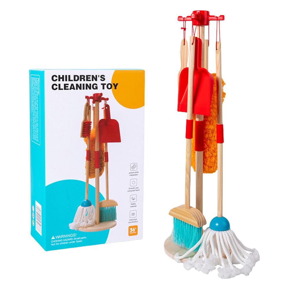 

Wooden Kids Cleaning Set with Kids Broom and Mop Set Housework Pretend Play Toy Housekeeping Play Set Gift for Toddlers