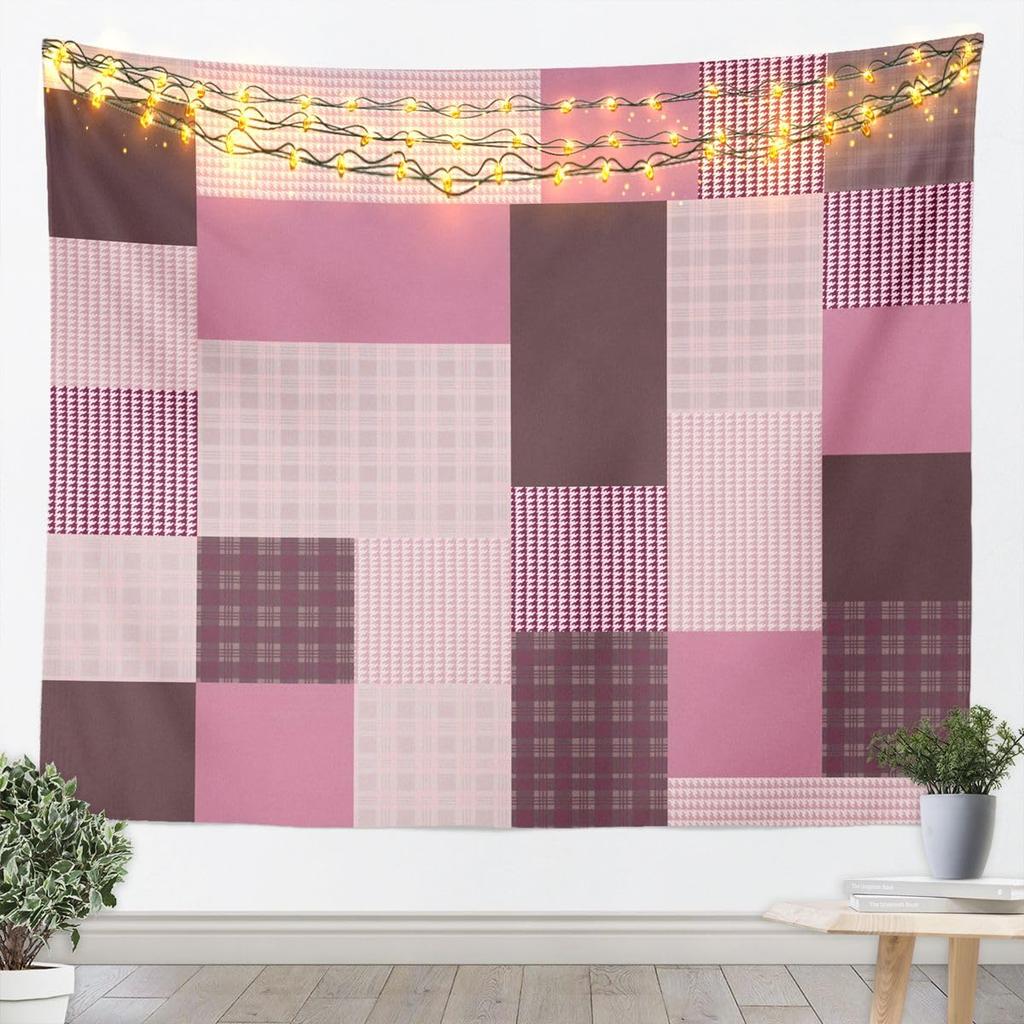 Modern Geometric Tapestry Brown Patchwork Texture Retro Wall Art for Living Room Bedroom Modern Art Wall Hanging Blanket Luxury