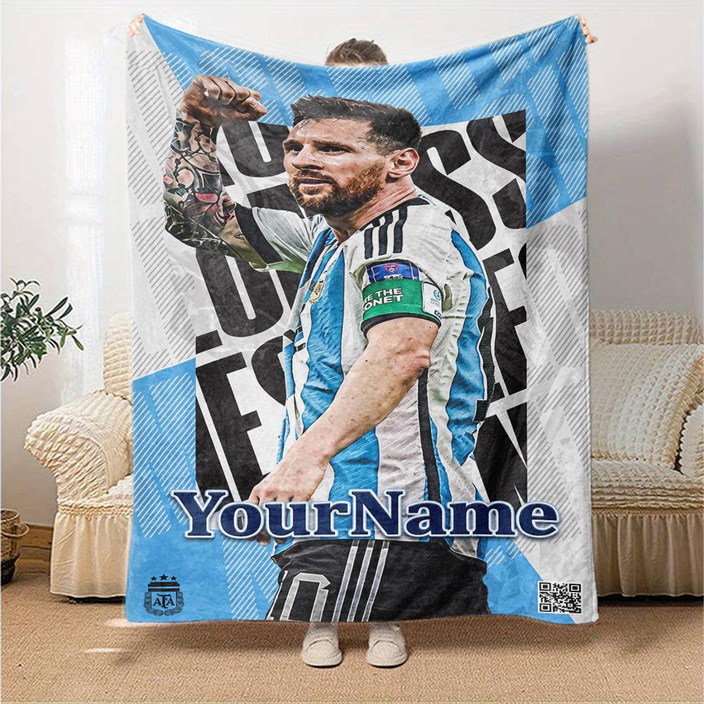 Messi Personalized Text Blanket Multi-purpose Customizable Blanket Soft & Cozy Perfect for Bedding Couch Nap Seaside for All Occasions
