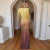 D25ds258 Fashion Cross-Border Women's Clothing Sexy Temperament Florals Gradient Printing Net Falbala Dress