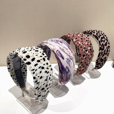 Herbst Winter Leopard Plissiert Einfarbig Breit Haarband Stirnband Erwachsene Haarschmuck Haarschmuck
