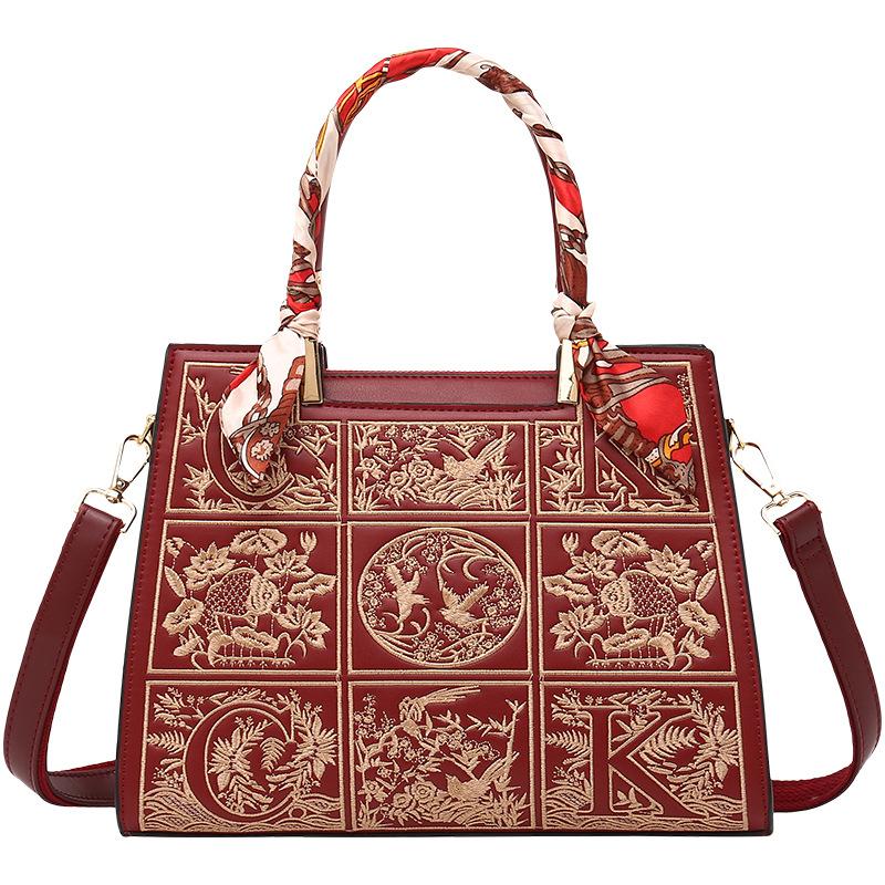 Chinese-style Embroidered Handbags and Tote Bags, Large-capacity Mother Bags for Women, Elegant Embroidered Ethnic-style Wedding Bags In Red