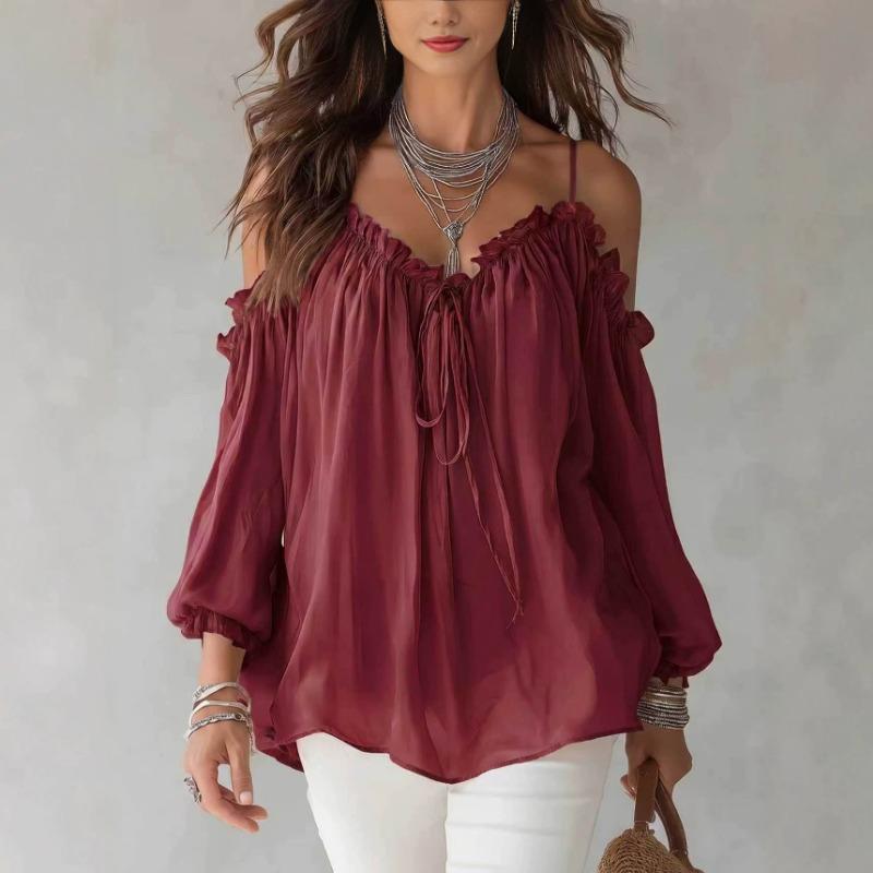 Camicetta Casual da Donna S con Collo Arricciato e Maniche Lunghe