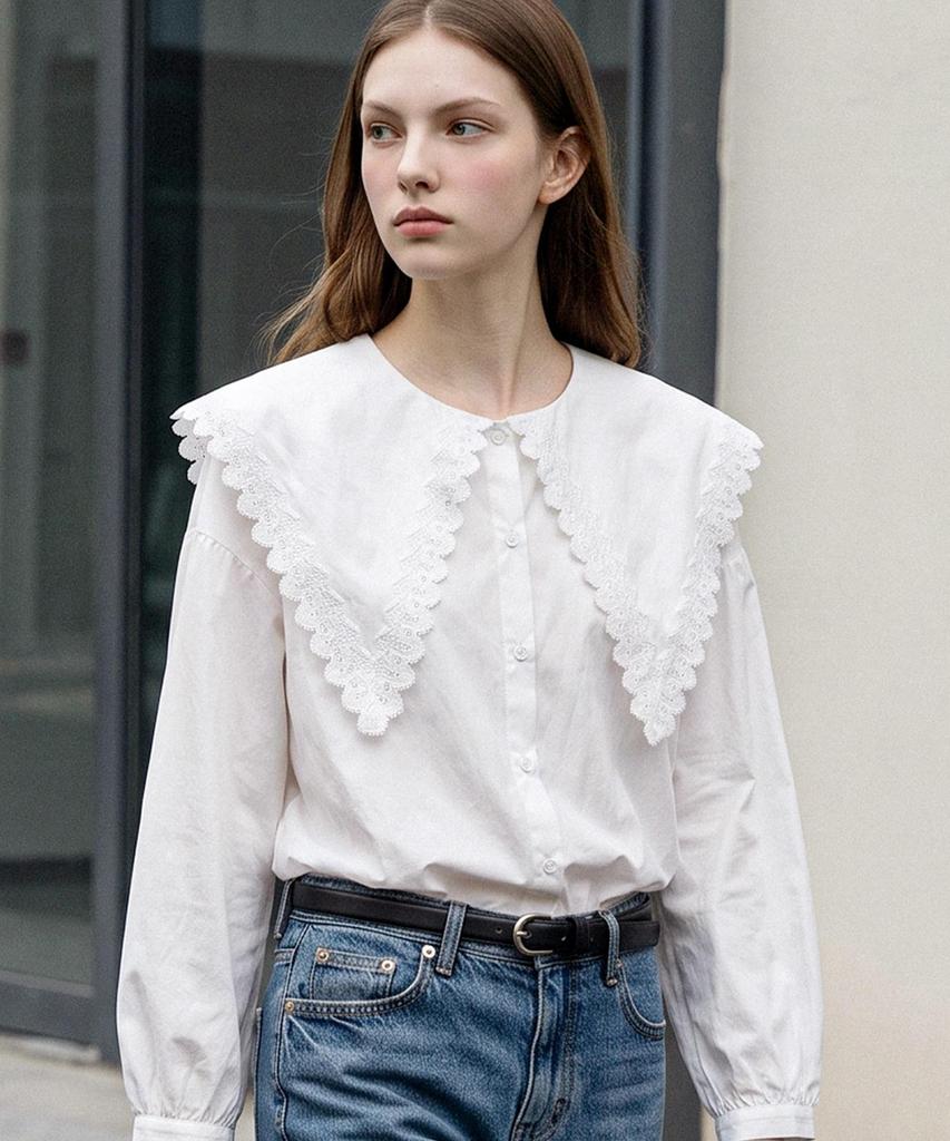 FOREVER21 Big Collar Lace Trimmed Blouse (Ftdcbl021)