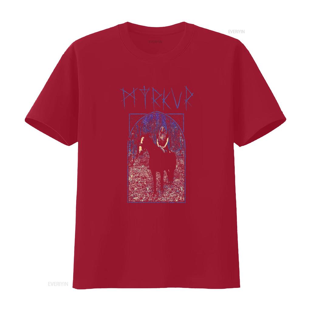 MYRKUR Juniper T Shirt Gothic Forest Horse Print Unique Design for Rock Fans vintage Washed Unisex Soft Breathable Comfortable