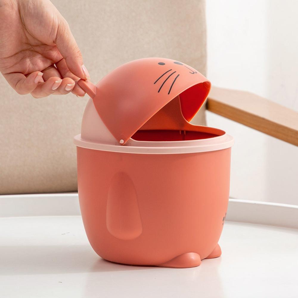 Plastic Cartoon Cat Trash Can Kawaii Garbage Basket Desktop Waste Box  Living Room