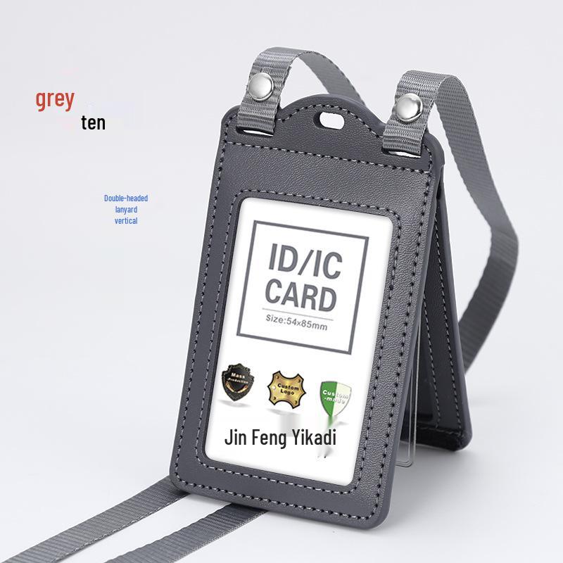 Genuine Leather Work ID Holder with Lanyard, Four Card Slots, Employee Badge Neck Strap.