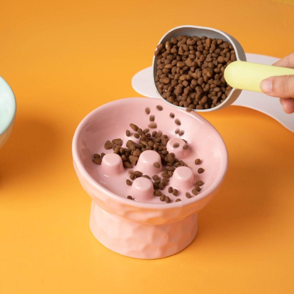 Anti Tipping Cat Slow Feeder Bowl Ceramic Pet Drinking Eating Feeder Wet Dry Food