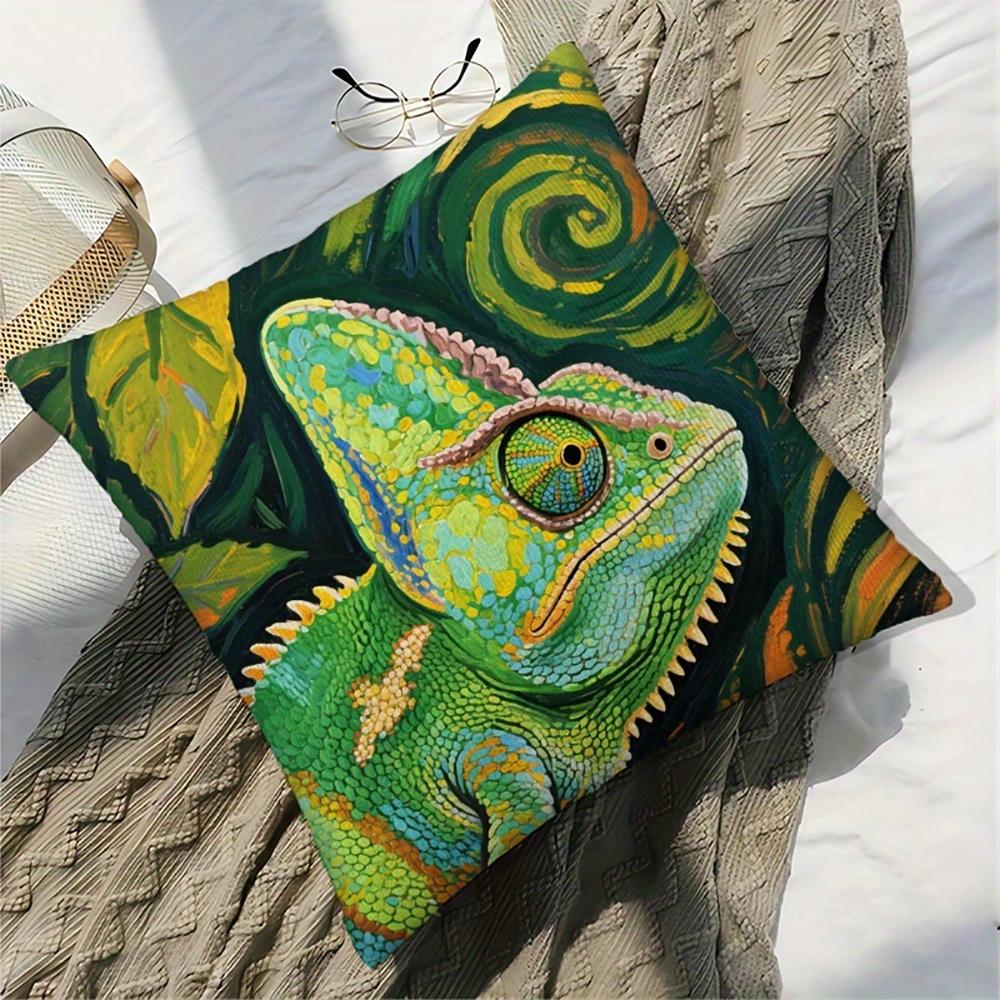2D Flat- #Abstract Chameleon Oil Painting Style Throw Pillow Cover Home Decor Cushion Case For Sofa Bedroom Living Room