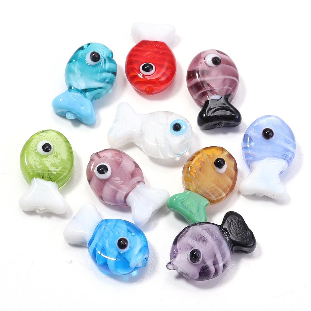 2pcs Fish Glass Beads 13X20mm Cute Colorful Stripe Lampwork Loose Spacer Beads For DIY Jewelry Making Bracelet Necklace Keychain