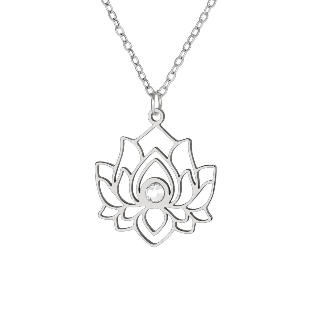 Dreamtimes Lotus Flower Charm Necklace for Women Yoga Protection Pendant Necklace Stainless Steel Healing Symbol Amulet Jewelry